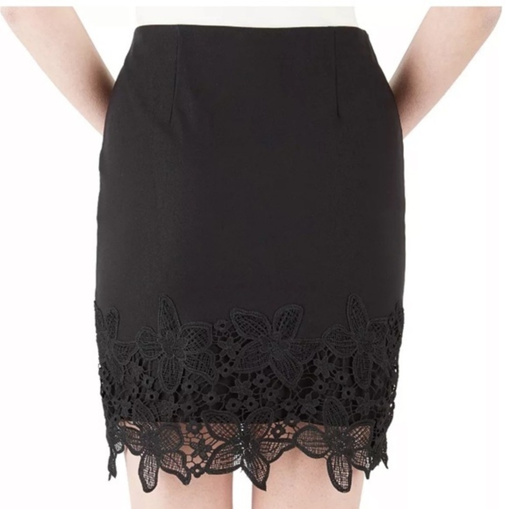 Black Pencil Skirt Lace Crochet Trim Skirt Stretchy Juniors XL Women’s